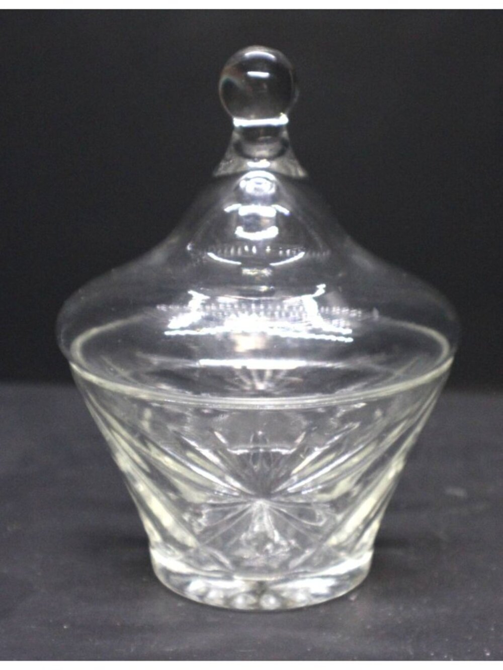 Anchor Hocking Clear Cut Glass Candy Dish Lid Starburst Pinwheel Pattern Vintage